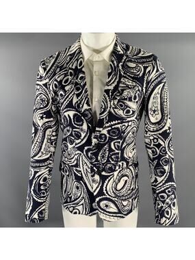 MR TURK Chest Size 38 Navy White Floral Cotton Blend Notch Lapel Sport Coat